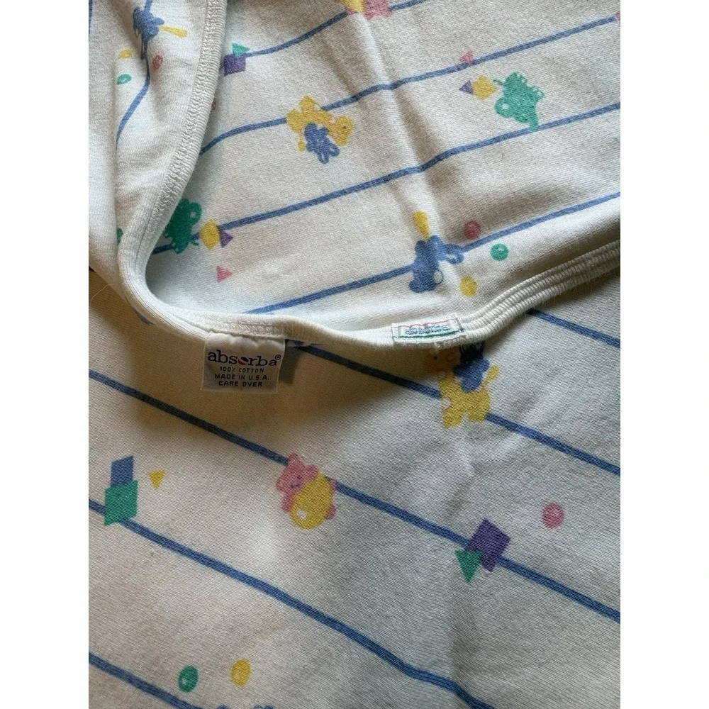 Vintage Absorba Pastel Printed Baby Blanket Stripes Bears Bunnies Animals Lovey